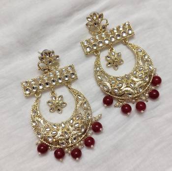 Bollywood style maroon color big size kundan jewellery earrings 3