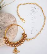 Lalso gold plated golden kundan medium size single pearl chain nosering nosepin nathni nath for wedding festival