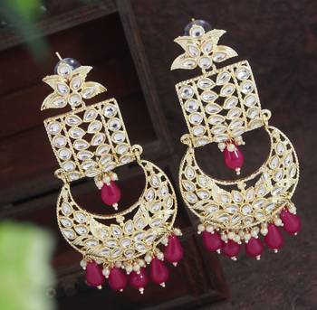 Bollywood style ruby color big size kundan jewellery earrings 1