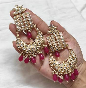Bollywood style ruby color big size kundan jewellery earrings 2
