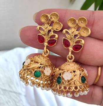 Lalso matte gold plated meenakri jhumka earring 1