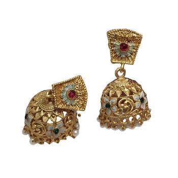 Lalso matte gold plated meenakri jhumka earring 3
