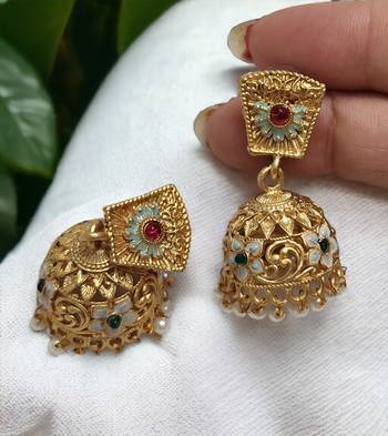 Lalso matte gold plated meenakri jhumka earring 4