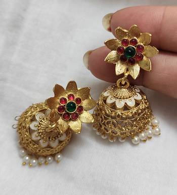 Lalso matte gold plated meenakri jhumka earring 1