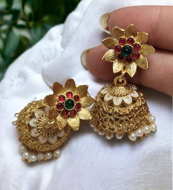 Lalso matte gold plated meenakri jhumka earring 4