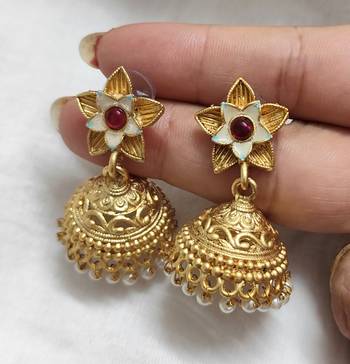 Lalso matte gold plated meenakri jhumka earring 1