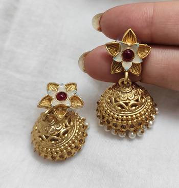 Lalso matte gold plated meenakri jhumka earring 3