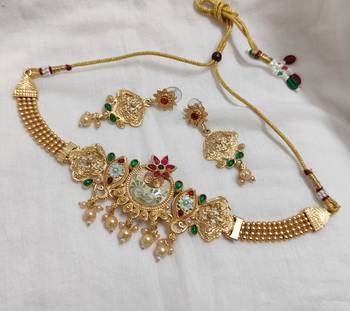 Lalso matte gold plated meenakari necklace earring jewelry set 1