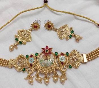 Lalso matte gold plated meenakari necklace earring jewelry set 2
