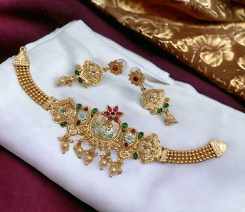 Lalso matte gold plated meenakari necklace earring jewelry set 3
