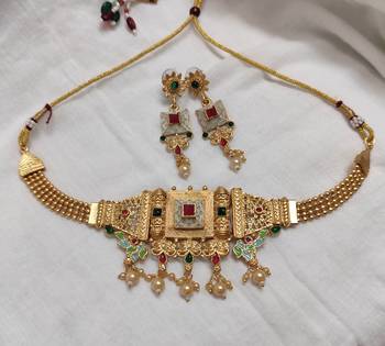 Lalso matte gold plated meenakari necklace earring jewelry set 1