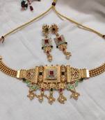 Lalso matte gold plated meenakari necklace earring jewelry set