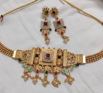 Lalso matte gold plated meenakari necklace earring jewelry set 2