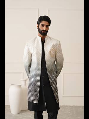 White to black thread embroidered indowestern with ombre dyeing 1