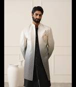 White to black thread embroidered indowestern with ombre dyeing