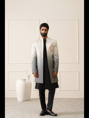White to black thread embroidered indowestern with ombre dyeing 2