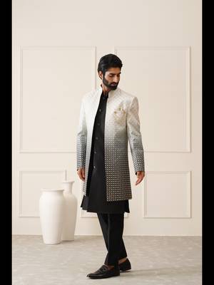 White to black thread embroidered indowestern with ombre dyeing 3