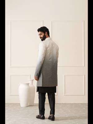 White to black thread embroidered indowestern with ombre dyeing 4