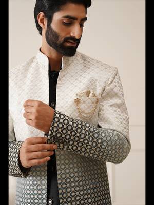 White to black thread embroidered indowestern with ombre dyeing 5