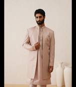 Pink thread and sequins embroidered open indowestern