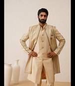 Dark cream faux mirror and thream embroidered frpnt open inowstern