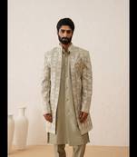 Pista chikankari work front open indowestern