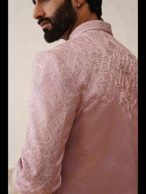Light pink thread embroidered front open indowestern 5