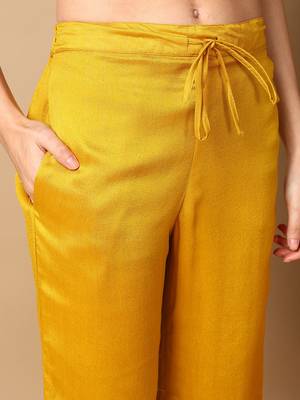 women yellow silk blend solid embroidered straight kurta trouser with dupatta 5