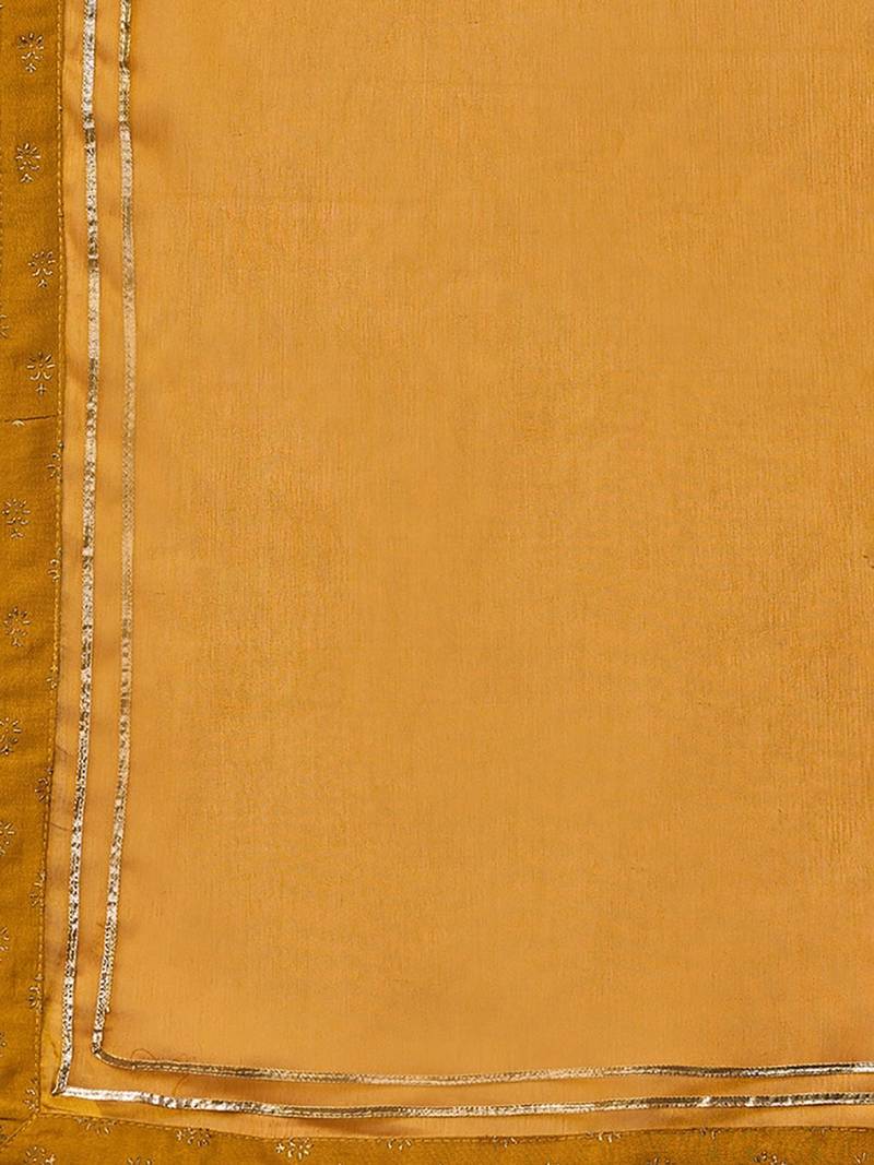 women mustard silk blend solid embroidered anarkali kurta palazzo with dupatta