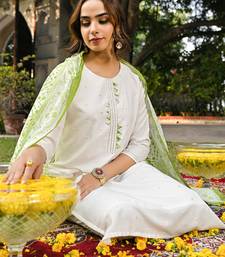 women green rayon blend solid embroidered straight kurta trouser with dupatta