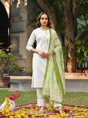 women green rayon blend solid embroidered straight kurta trouser with dupatta 2