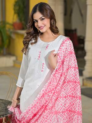women pink rayon blend solid embroidered straight kurta trouser with dupatta 1