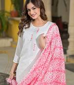 women pink rayon blend solid embroidered straight kurta trouser with dupatta
