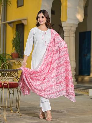 women pink rayon blend solid embroidered straight kurta trouser with dupatta 2