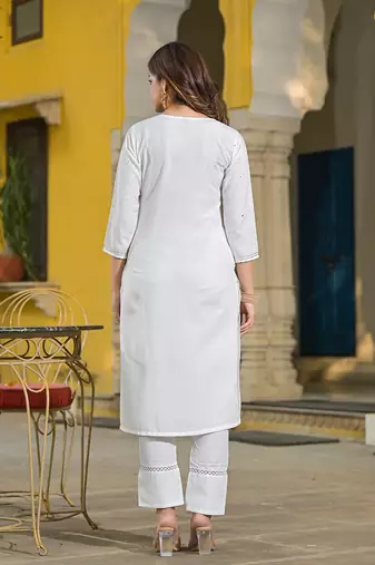 women pink rayon blend solid embroidered straight kurta trouser with dupatta