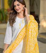 women yellow rayon blend solid embroidered straight kurta trouser with dupatta
