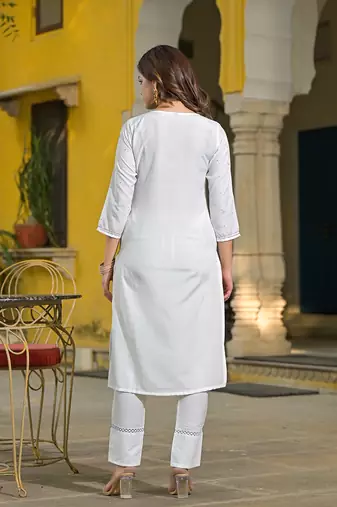 women yellow rayon blend solid embroidered straight kurta trouser with dupatta