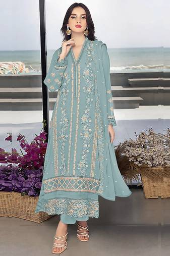 Sky  blue heavy faux georgette embroidery pakistani salwar suit