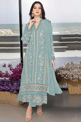 Sky  blue heavy faux georgette embroidery pakistani salwar suit