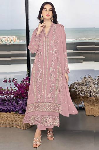 Light pink heavy faux georgette embroidery pakistani salwar suit