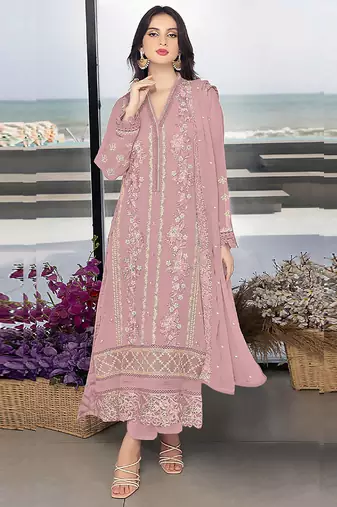 Light pink heavy faux georgette embroidery pakistani salwar suit