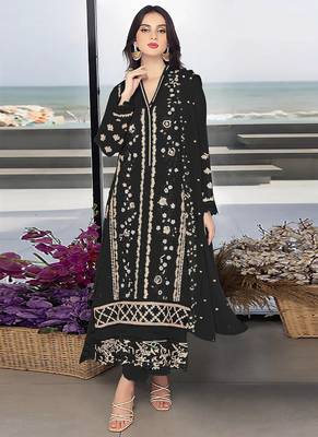 Black heavy faux georgette embroidery pakistani salwar suit 1