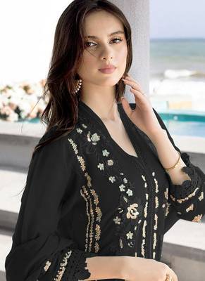 Black heavy faux georgette embroidery pakistani salwar suit 2