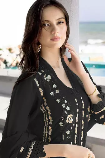 Black heavy faux georgette embroidery pakistani salwar suit
