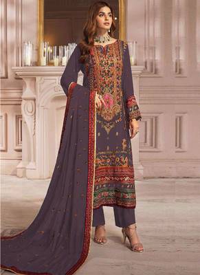 Wine heavy faux georgette embroidery pakistani salwar suit 1