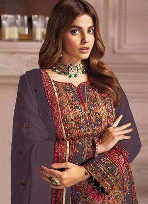 Wine heavy faux georgette embroidery pakistani salwar suit 2