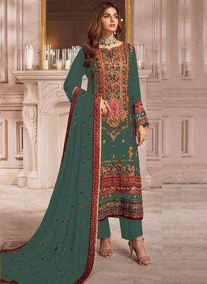 Green heavy faux georgette embroidery pakistani salwar suit 1
