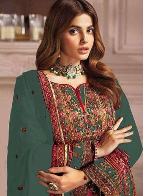 Green heavy faux georgette embroidery pakistani salwar suit 2