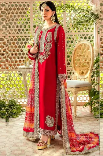 Red faux georgette embroidery pakistani salwar suit