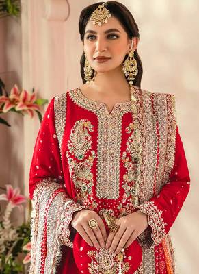 Red faux georgette embroidery pakistani salwar suit 2